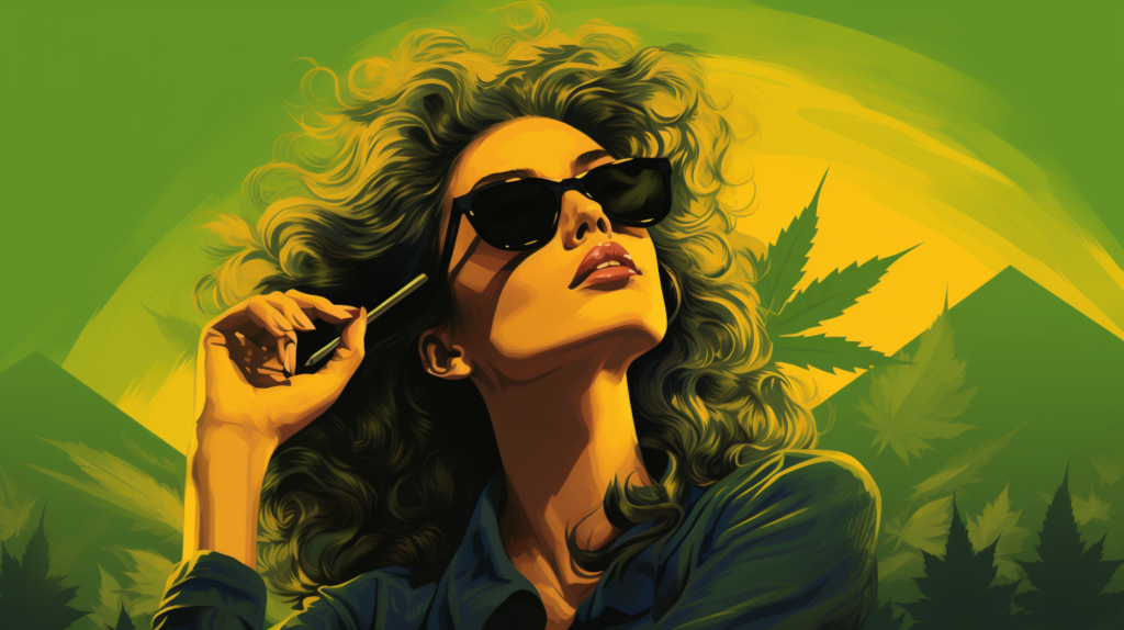 a illustration of a woman smoking cannabis