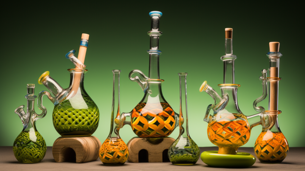 various glass pipes and bongs for smoking cannabis
