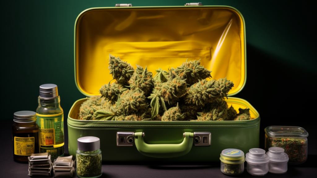 a suitcase full of cannabis plants